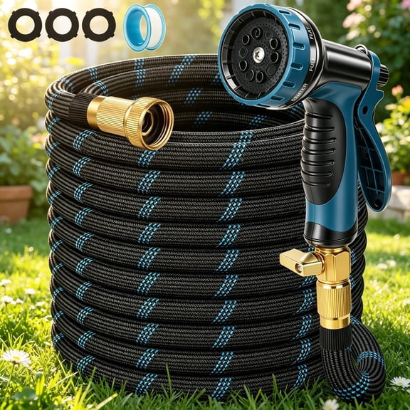 100FTGarden hose, with high-pressure nozzle, lightweight non-extendable hose, suitable for use in gardens, lawns, car washing and outdoors, hose