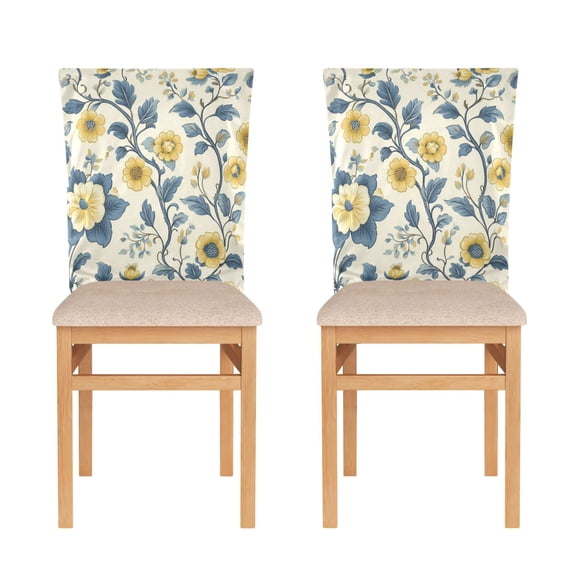 WOBOGO Yellow Vintage Floral Pattern Dining Room Chair Covers 2 Pieces Super Fit Elastic Fiber Removable Washable Protective Cover