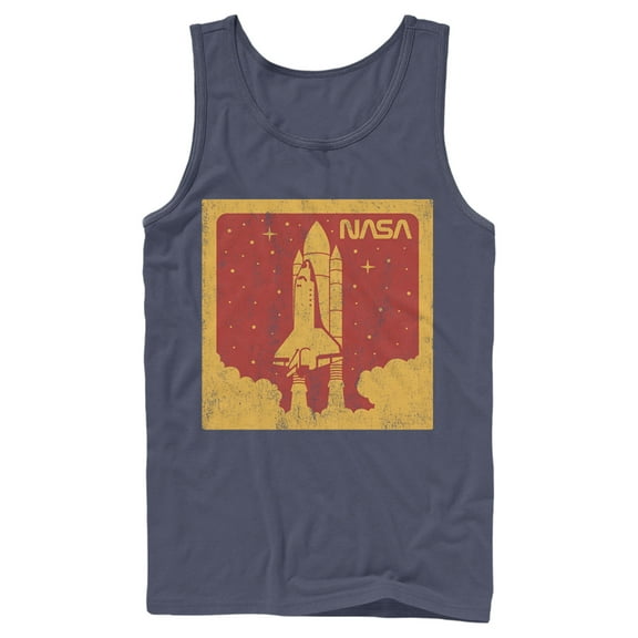 Men's NASA Red And Orange Rocket Launch Poster  Tank Top Navy Blue Small