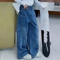 thumbnail image 4 of ATOGUTA Girls Jeans Baggy Denim Pants Elastic High Waist Wide Leg Jeans with Pockets Size 4T-15, Blue, 4 of 5