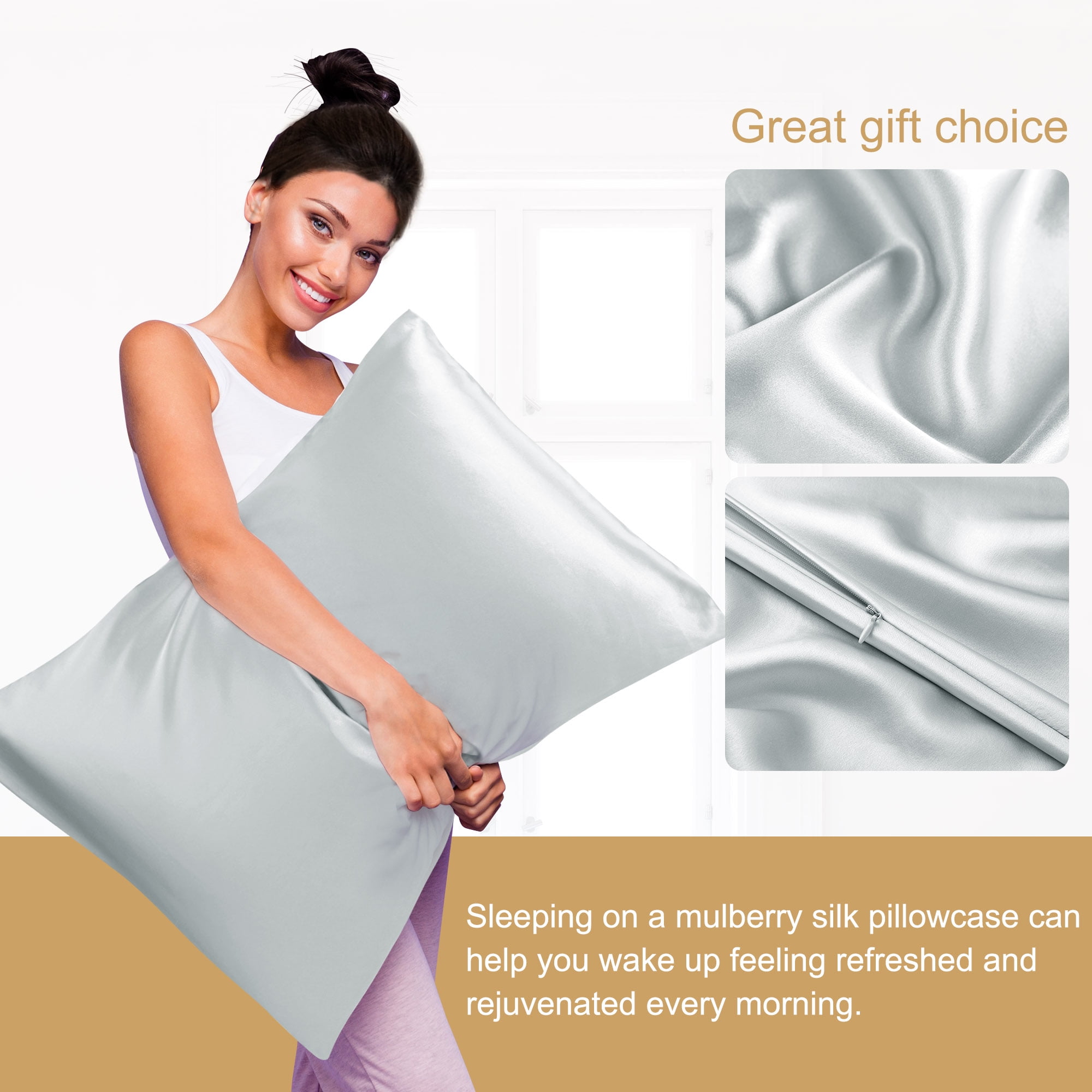 Unique Bargains 100% Mulberry Silk Pillowcase Set of 2, King Size
