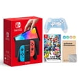 thumbnail image 1 of 2021 New Nintendo Switch OLED Model Neon Red & Blue Joy Con 64GB Console HD Screen & LAN-Port Dock with Super Smash Bros. Ultimate And Mytrix Wireless Switch Pro Controller and Accessories Nintendo HEGSKABAA, 1 of 2