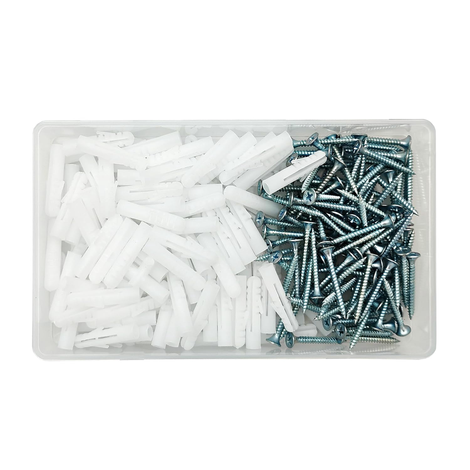 200Pcs Drywall Anchors and Screws Kit, 100Pcs Ribbed Plastic Wall Anchors with 100Pcs 1-1/5" Screws & Drill Bit, Heavy Duty Anchors for Hanging Pictures, Shelves, Home Mounting