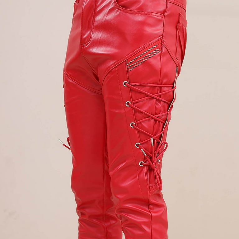 HOOMEUMY Men's Faux Leather Pants Steampunk Goth Trousers