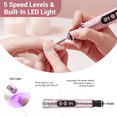thumbnail image 2 of Cordless Electric Nail Drill Kit, Portable Rechargeable Manicure Pedicure Nail File Machine with Nails Lamp & 5 Adjustable Speed, Salon & Home Use for Acrylic, Gel Nails & Cuticle Care, 2 of 8