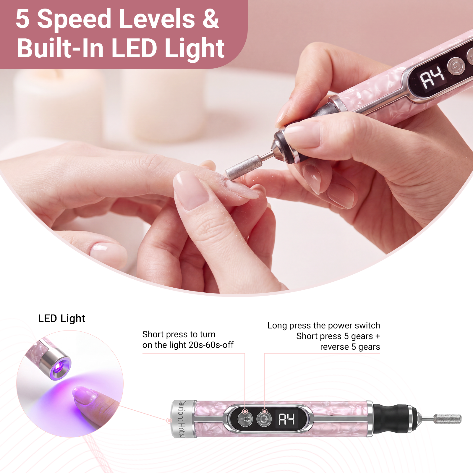 Shpavver Cordless Electric Nail Drill Kit, Pink photo 2
