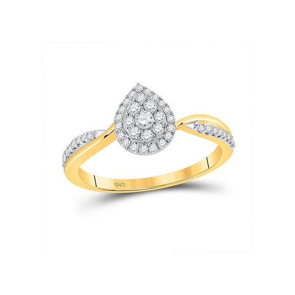 14kt Yellow Gold Womens Round Diamond Teardrop Cluster Ring 1/3 Cttw