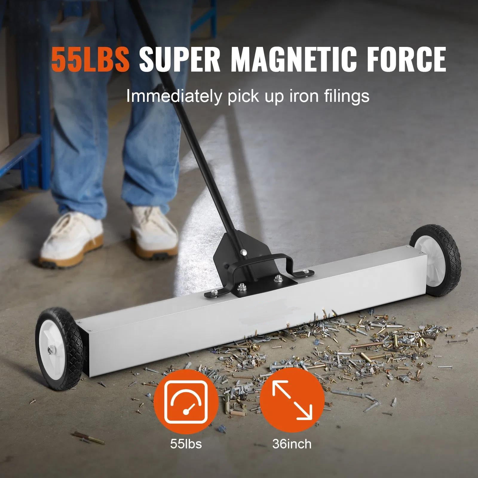 Rolling Sweeper with Wheels,Push-Type Pick Up Sweeper, 24-inch Large Pickup Lawn Sweeper with Telescoping Handle, Easy Cleanup of Workshop Garage Yard