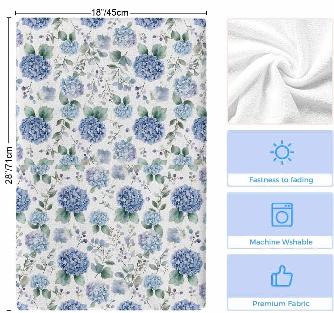 Blue Spring Floral Kitchen Towels Set of 2, Watercolor Botanical Elegant Soft Microfiber Dish Towels, Absorbent Quick-Dry Washable Dishcloths for Kitchen Cleaning, Drying Dishes, 18x28 Inches