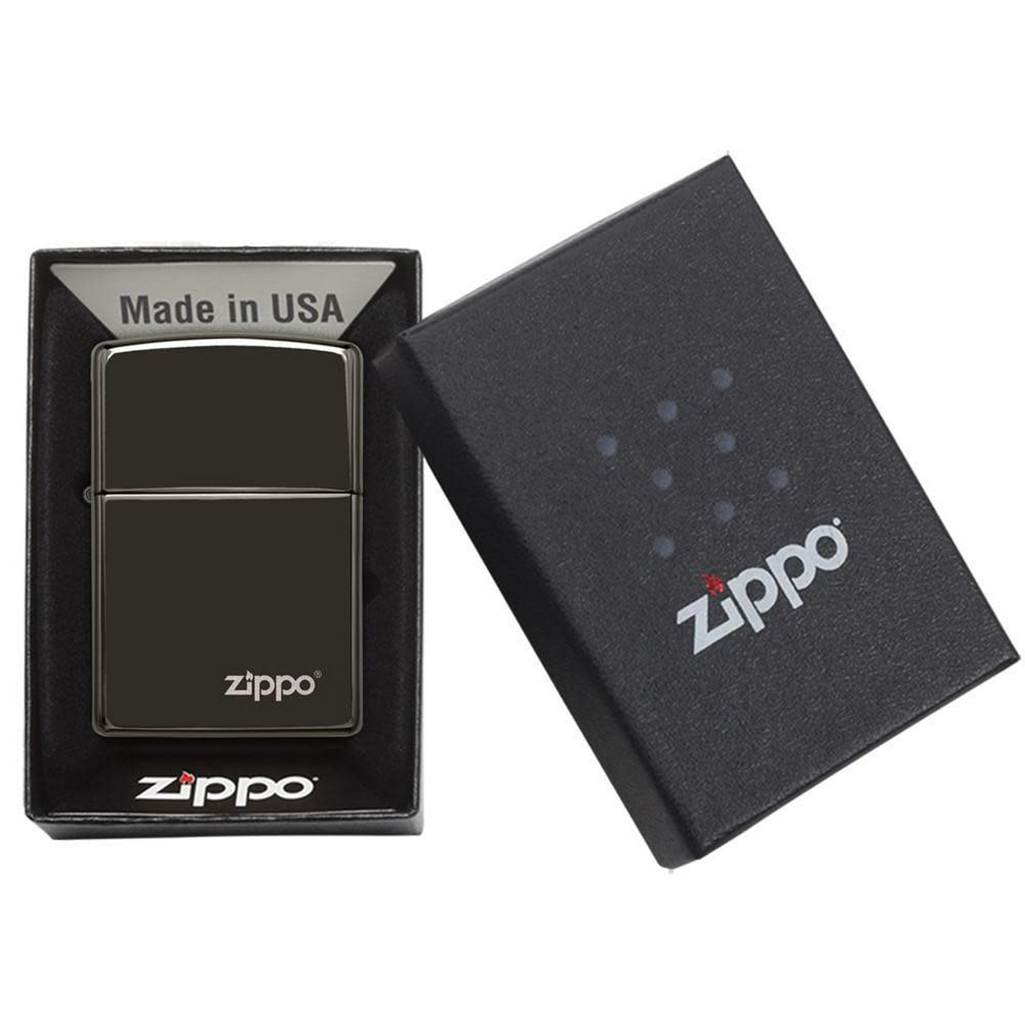 Zippo Logo High Polish Black Pocket Lighter