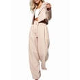 thumbnail image 3 of Women'S 2 Piece Casual Outfits Cropped Blazer Jackets High Waisted Wide Leg Work Pants Suit Set Apricot XL, 3 of 10