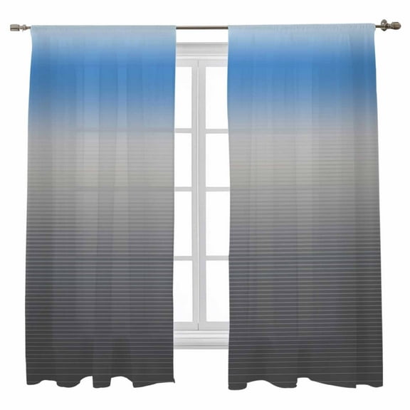 Sheer Curtains 72 inches Long, Blue Grey Stripe Gradient Light Filtering Sheer Window Curtains Rod Pocket Voile Drapes for Bedroom Living Room, 52"W x 72"L 2 Panels