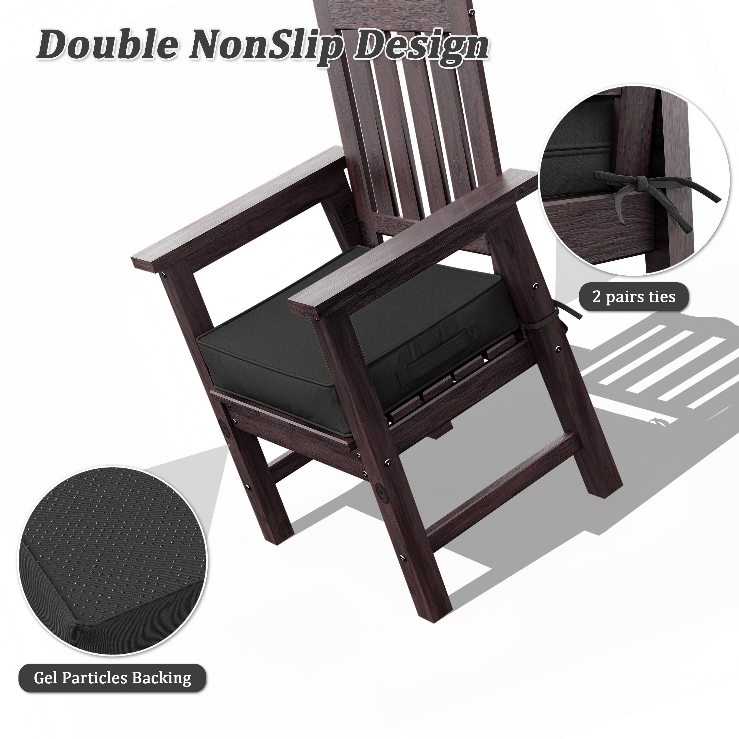 Pakunoda Outdoor Chair Cushions 19 X 19 X 4 Inch, 2-Piece Patio Seat Pad Cushions, Waterproof Outdoor Seat Cushions Square Corner with Handle and Ties, Black