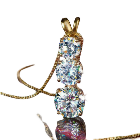 Aishvi Jewels 2 Ct Round Cut Simulated Diamond Three Stone Women's Pendant With 18" Chain 14K Yellow Gold Plated Silver