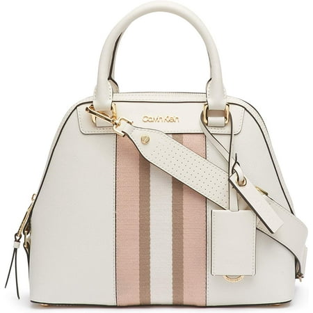 Calvin Klein Clara Stucco Leather Key Item Dome Handbag Satchel (White)