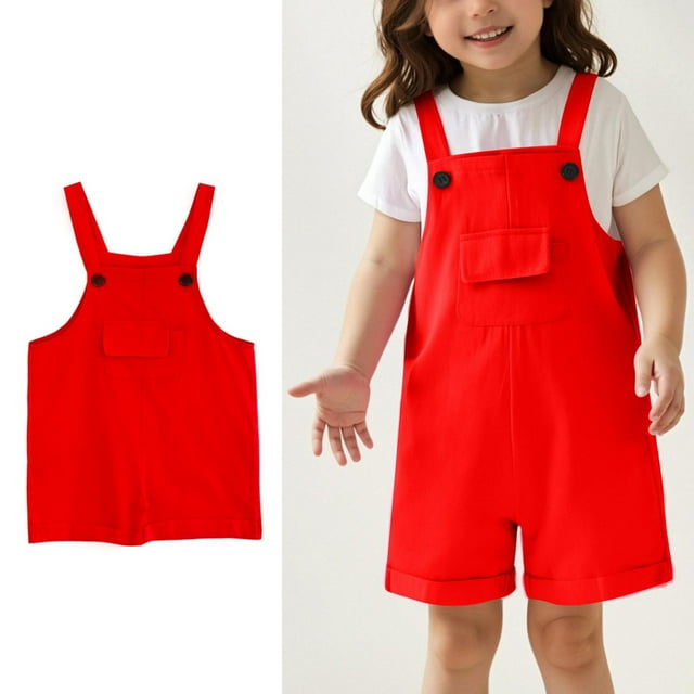 WENXIAOO Combinaison Sans Manches pour Petites Filles Rentrée des Classes Combinaison Rouge avec Poches Latérales Printemps Automne Combinaison Vêtements Preppy pour Filles 6-7 Ans