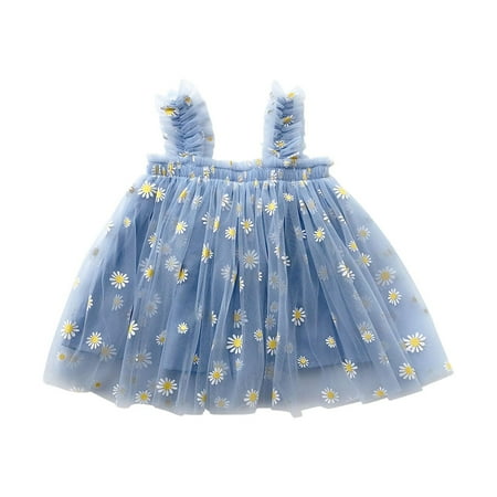 

Mlqidk Baby Girls Layered Fly Sleeve Daisy Tutu Dress Casual Party Tulle Tunic Dresses 9-12 Months