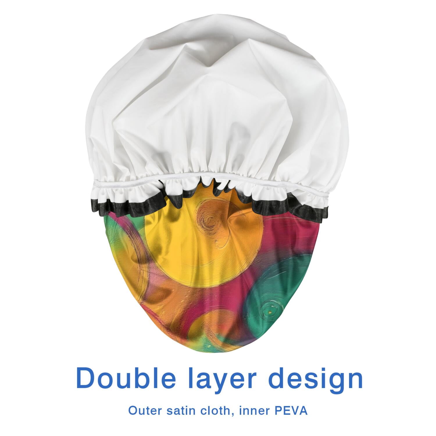 Shower Caps,Colorful Circular Pattern Waterproof Shower Cap for Women 4 Pieces,Double Reusable Hair Cover for Shower PEVA Elastic Stretch Hem