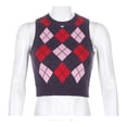 thumbnail image 5 of JINMGG 2024 Fall Winter Plus Size Sweaters for Women Clearance,Women's Sweater New Women's Round Neck Diamond Check Sweater Top Sleeveless Vest, 5 of 9