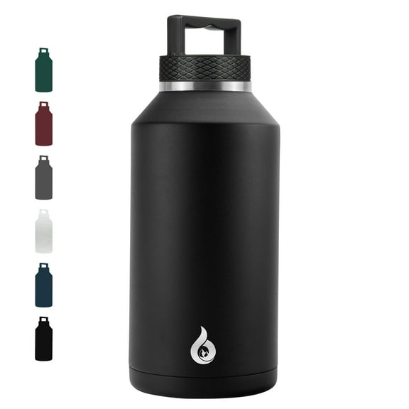 BJPKPK Half Gallon Water Bottle Insulated, Dishwasher Safe 64 oz Water Bottle with Handle, Leakproof BPA Free Water Jug, Large Stainless Steel Thermo for Sports, Black