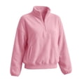 thumbnail image 4 of Women Quarter Zip Sweatshirt Sevevn Quarter Zip Stand Collar Relaxed Fit Fleece Fabric Drop Shoulder Kangaroo Pocket Long Sleeve For Casual Daily Wear, 4 of 7