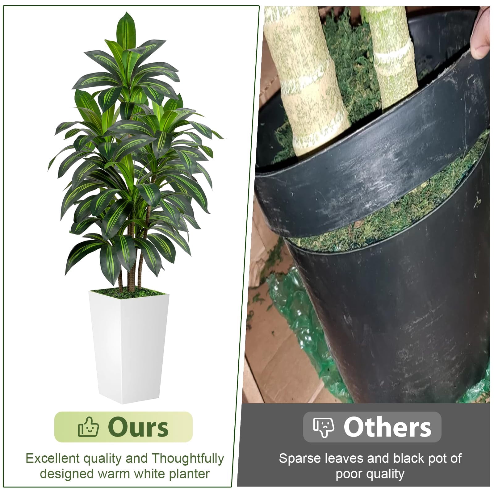 ROMSWI Dracaena Artificial Tree 5ft Tall Pre Potted Dracaena Trees with White Tall Square Planter for Indoor Outdoor Home Office Decor