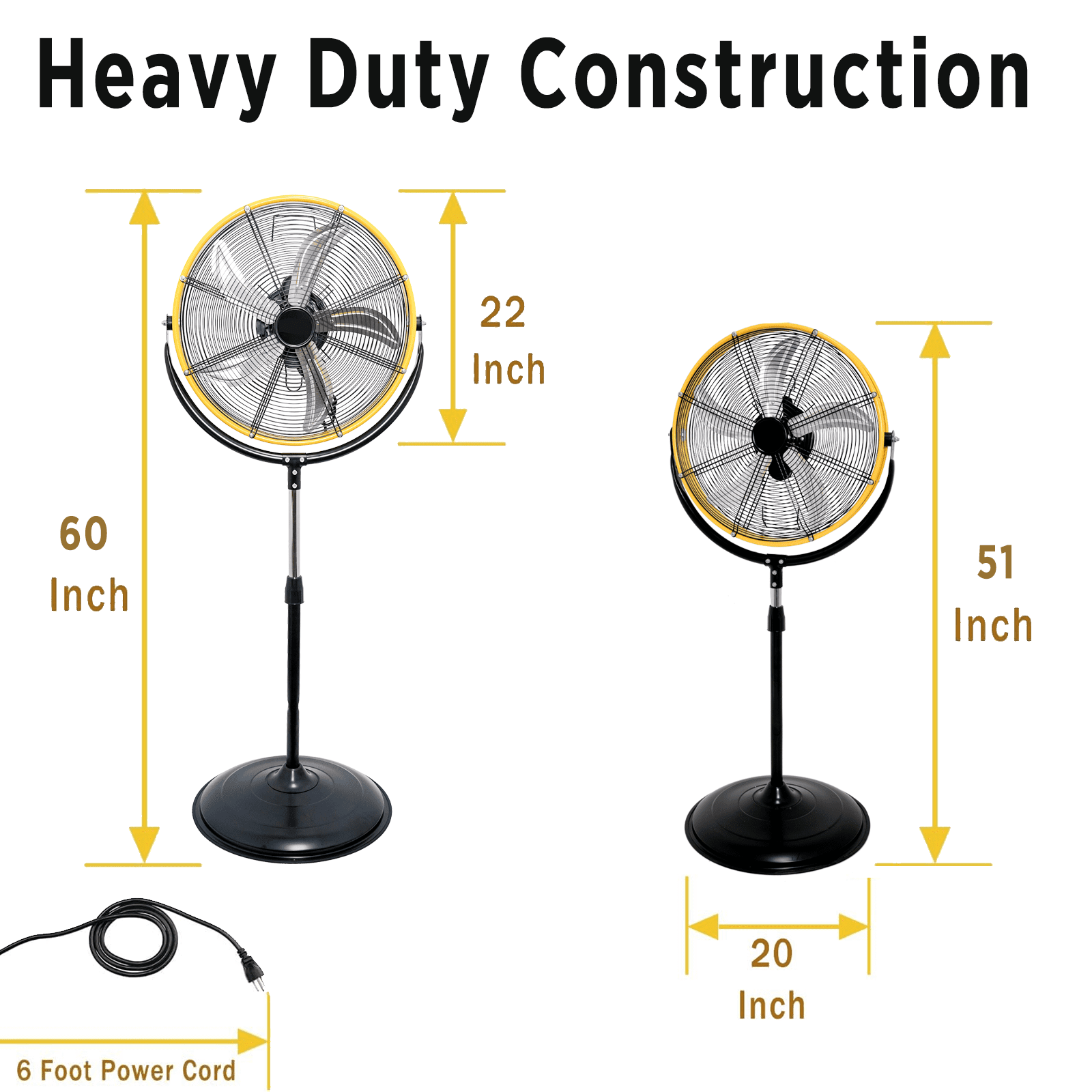20 Inch Heavy Duty Pedestal Fan,4200CFM High Velocity Standing Fan with Adjustable Height and Tilt,3-Speed,Metal Fan for Industrial, Commercial, Residential, Greenhouse