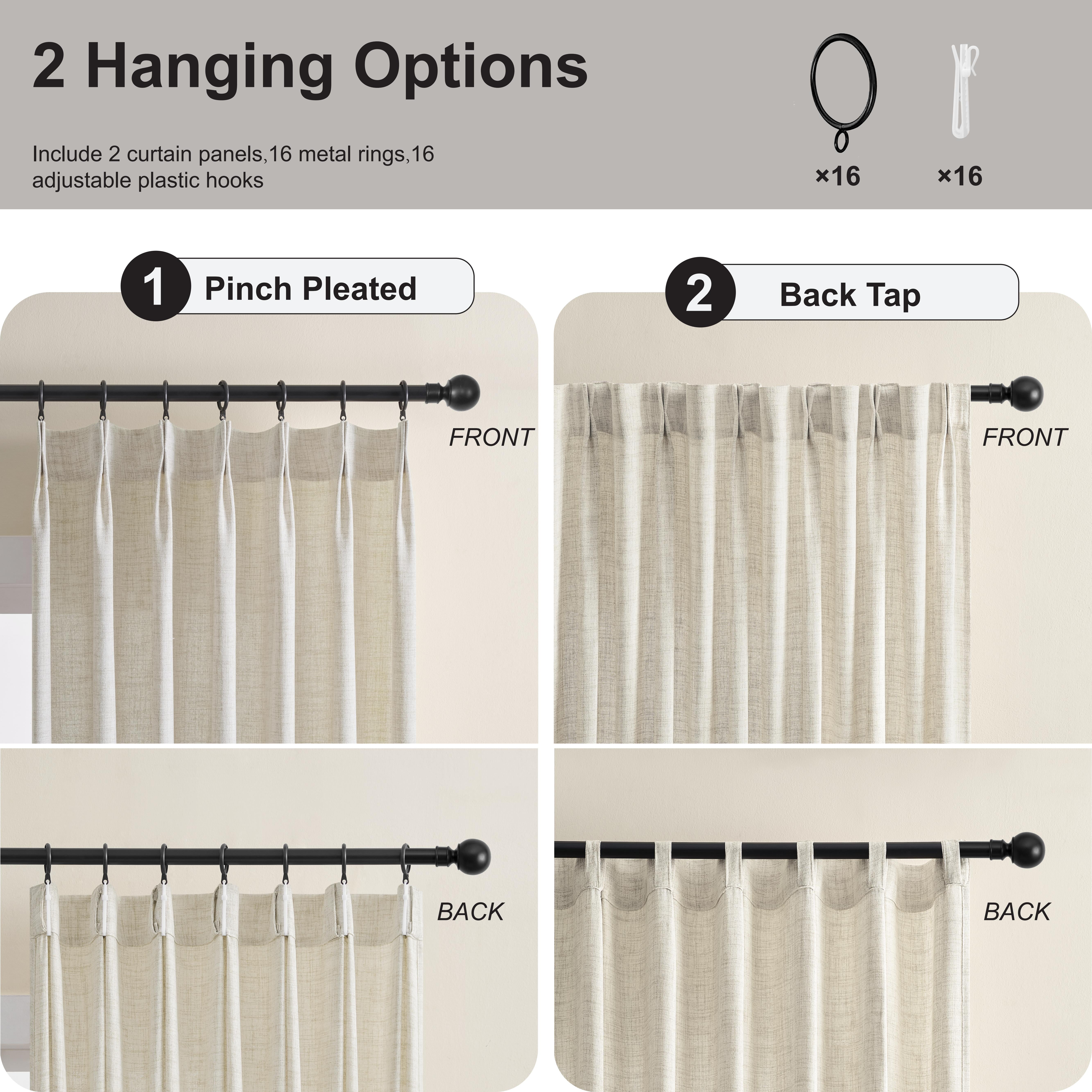 Muuphra Pinch Pleated Light Filtering Linen Blended Curtains with Metal Rings and Hooks for Living Room Bedroom,2 Panels,Cream Beige,40"×63"