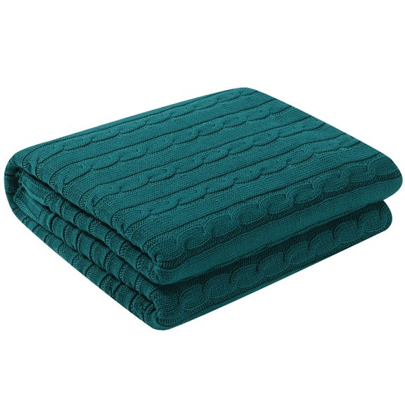 Unique Bargains 100% Cotton Soft Cable Knit Blanket Dark Green Throw(47" x 70")