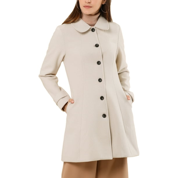 Unique Bargains Women's Christmas Single Breasted Peter Pan Collar Winter  Overcoat Coat