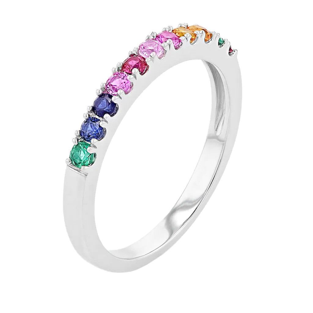 Brilliance 925 Sterling Silver Created Rainbow Sapphire Band Ring