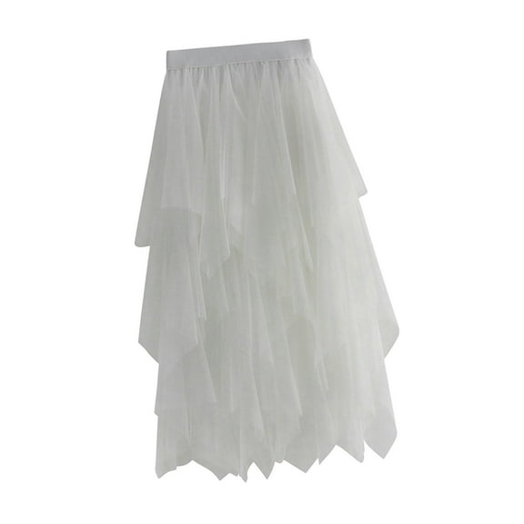 Women's Tulle Skirt A Line Dress Asymmetrical Midi Skirt Half Skirt White