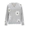thumbnail image 5 of Women's V Neck Fuzzy Sweaters Casual Loose Long Sleeve Knit Pullover Drop Shoulder Jumper Tops Fall Outfits, 5 of 5