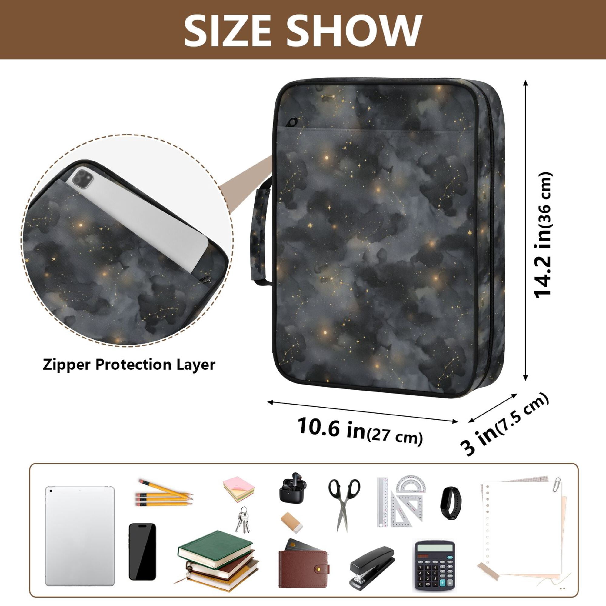 FORMRS Accordion File Folder A4 Size 7-Pocket Expanding Document Organizer Bag with 3 Ring Binder, Gray Sky Pattern