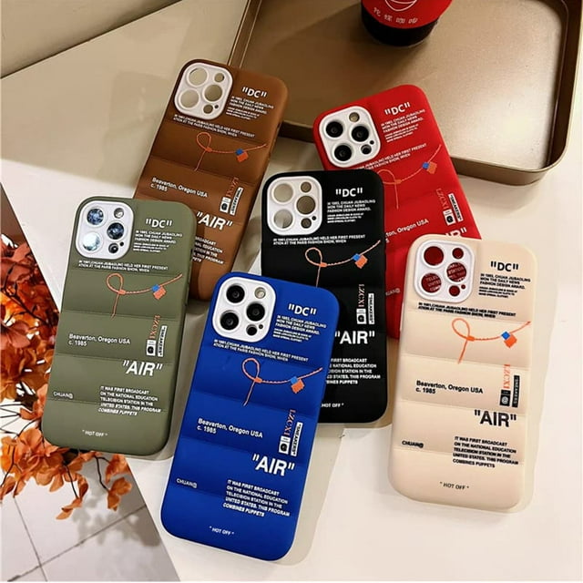 Hot Off Sports Shoes Brand Phone Puffer Case Puffy Cover for iPhone 14 14Pro 14 Plus 14 Pro Max Sneakers ins White or Black Label Soft Cover- Dark Green for iPhone 14 PLUS