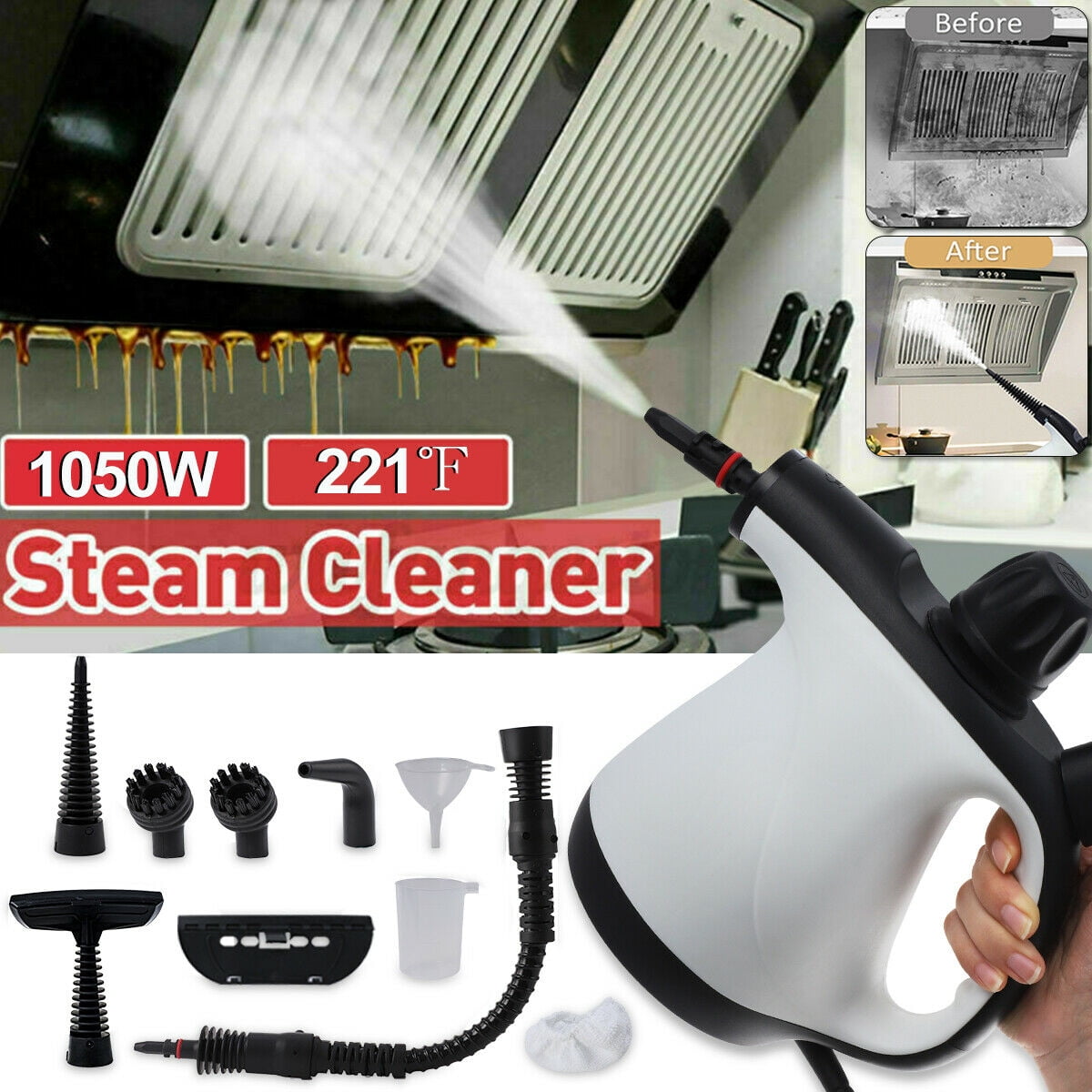 Multi Purpose Handheld Steam Cleaner 1050W Portable Steamer W/Attachments 