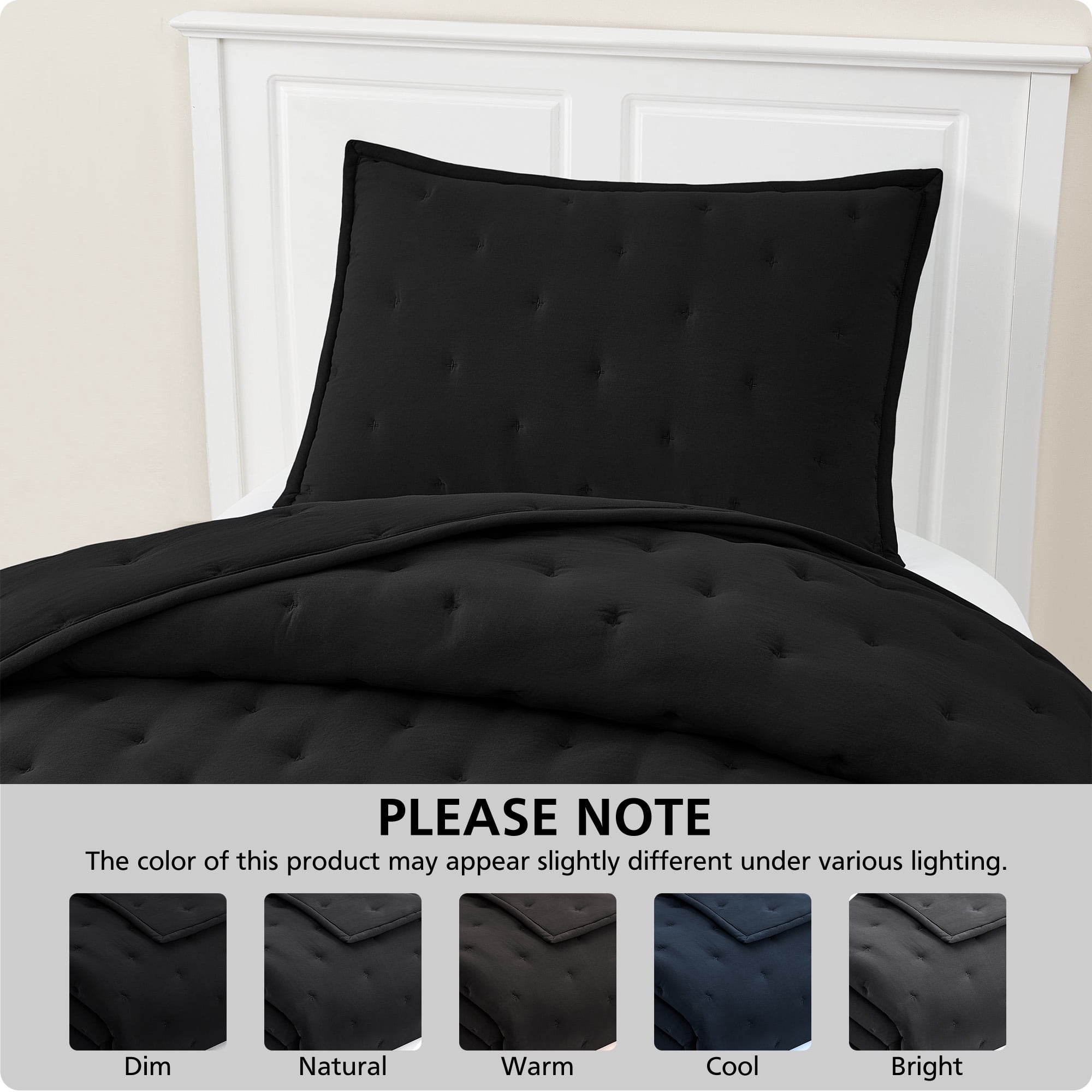 Mainstays Twin/Twin XL Comforter Set, Soft Lightweight & All Season, 2-Piece, Black