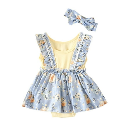 

Newborn Baby Girl Romper Infant Toddler Floral Print Ruffle Bow Jumpsuit Playsuit Summer Clothes