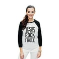 thumbnail image 2 of Thread Tank Jesus Is My Rock Unisex 3/4 Sleeves Baseball Raglan White Black Medium, 2 of 4
