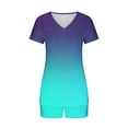 thumbnail image 5 of Fashion 2 Piece Sets for Women Summer Plus Size Gradient Casual Home Two-piece V-neck Top With Pocket Shorts Set, 5 of 6