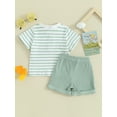 thumbnail image 4 of Bslissey Toddler Baby Boys Summer Clothes Short Sleeve Stripe Print T-shirt Tops + Solid Color Elastic Waist Shorts 6M 12M 18M 24M 3T Infant Casual Short Pants Sets, 4 of 9