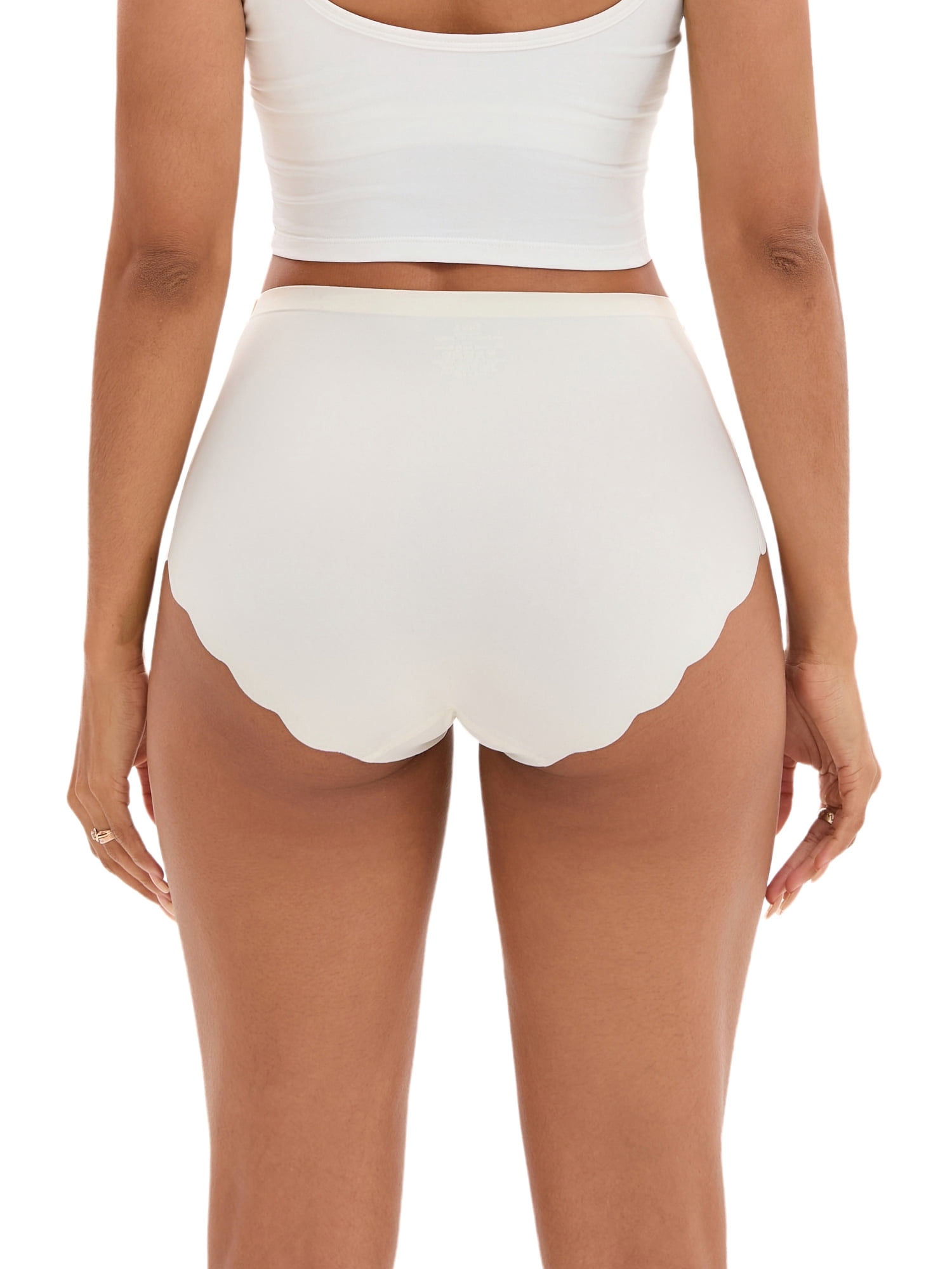 Unique Bargains Women's Comfort Full-Coverage Panties Wave Trim No Trace Briefs S White