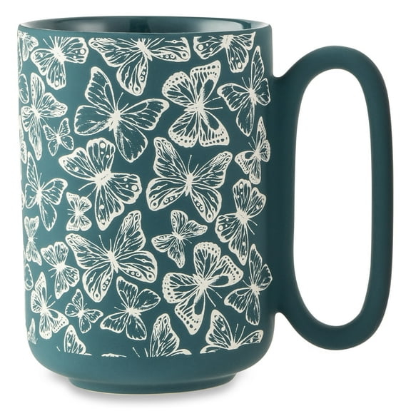 Thyme & Table 19.6 fl oz Green Butterflies Soft Touch Stoneware Mug