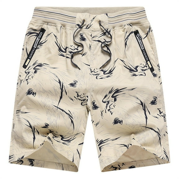 Ramiter Shorts for Men Men Sports Casual Shorts, Elastic Waist Solid Color Pockets Loose Straight Short Pants Khaki,L