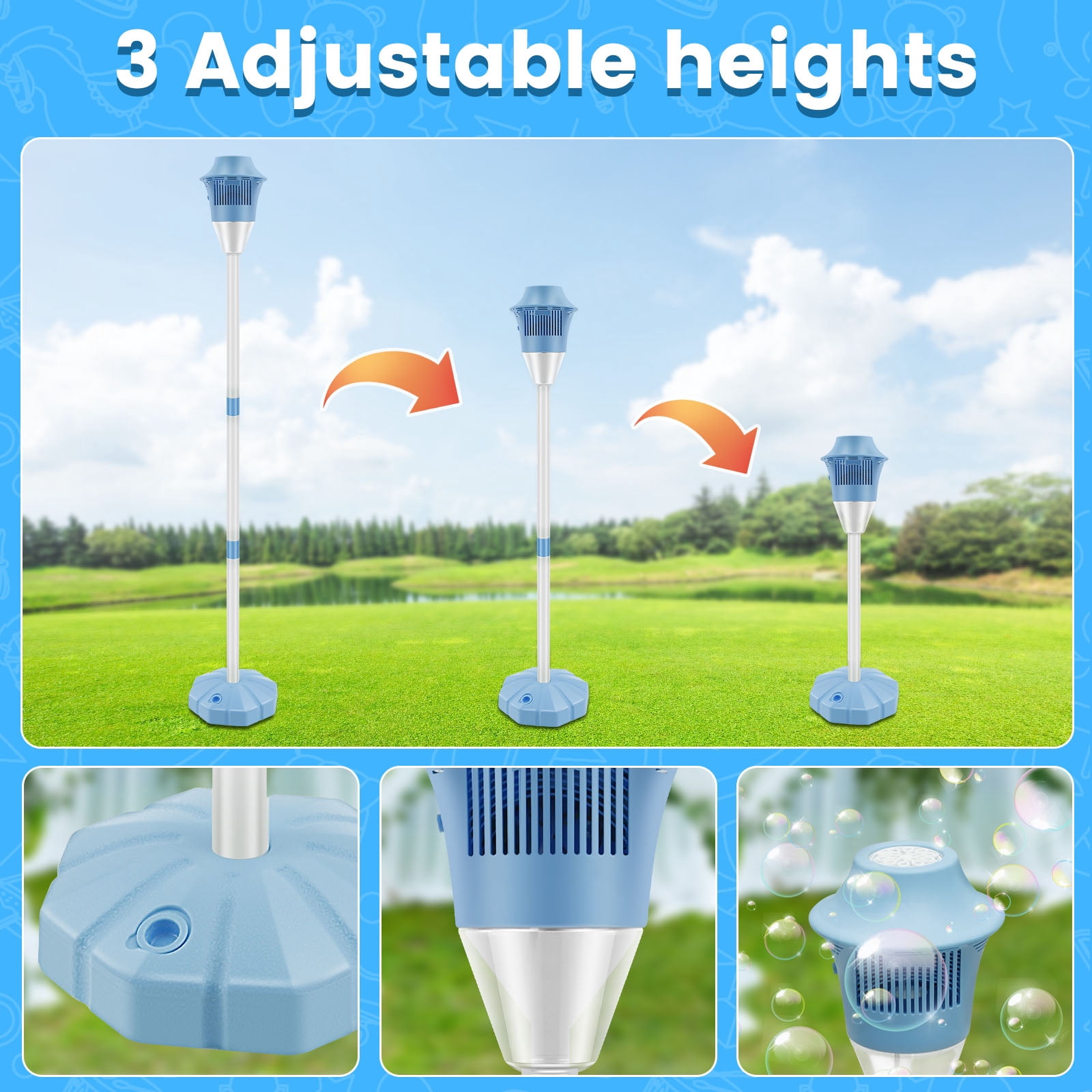 Threns Bubble Machine with Lights and Music Flexible Bubble Blower Adjustable Vertical Bubble Machine Portable Bubble Maker for Outdoor Birthday Party Wedding