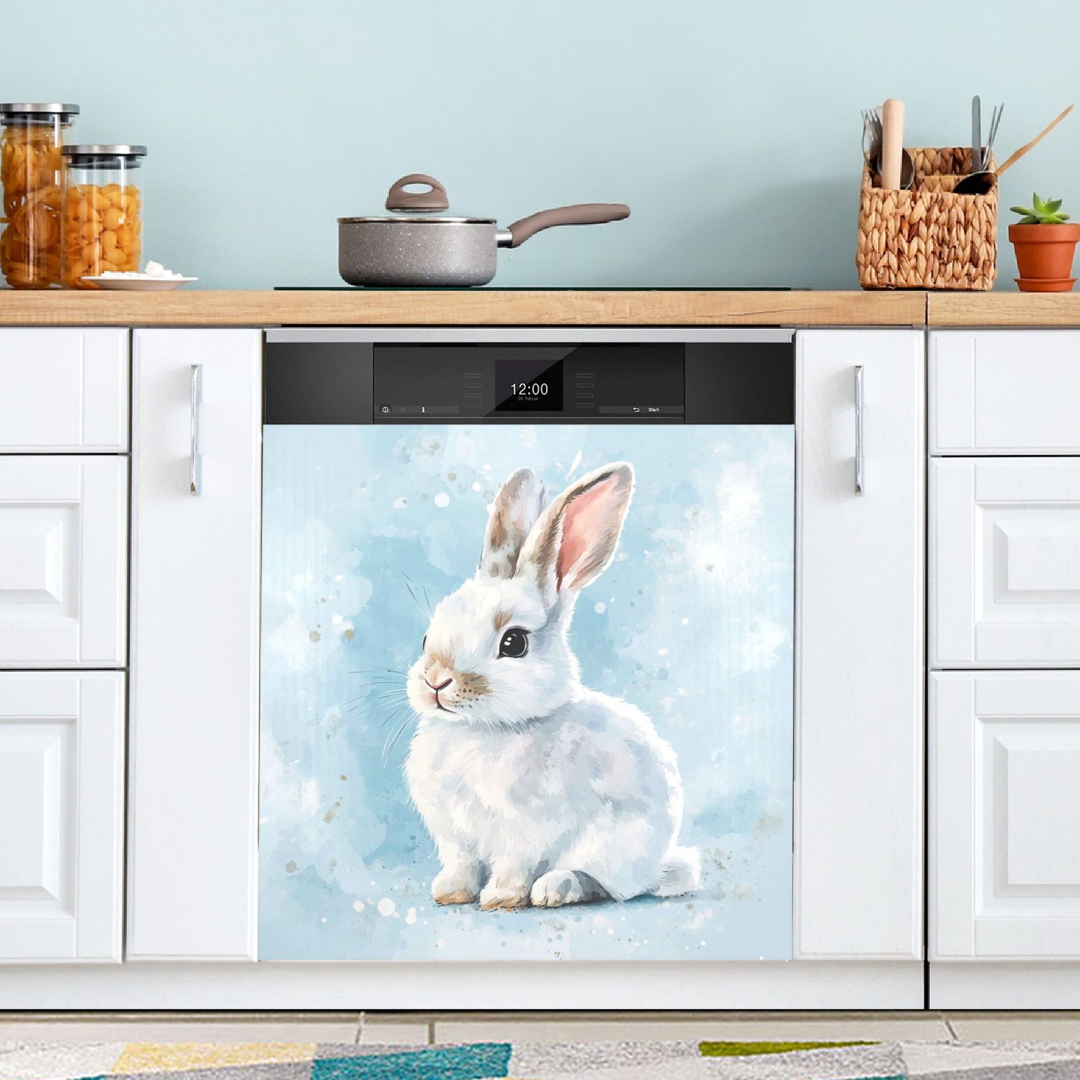 Dishwasher Magnetic Sticker 23x26 Inch Refrigerator Magnetic Sticker Washing Machine Magnetic Sticker Kitchen Panel Magnetic Sticker Home Decor Cute Blue Cartoon Rabbit