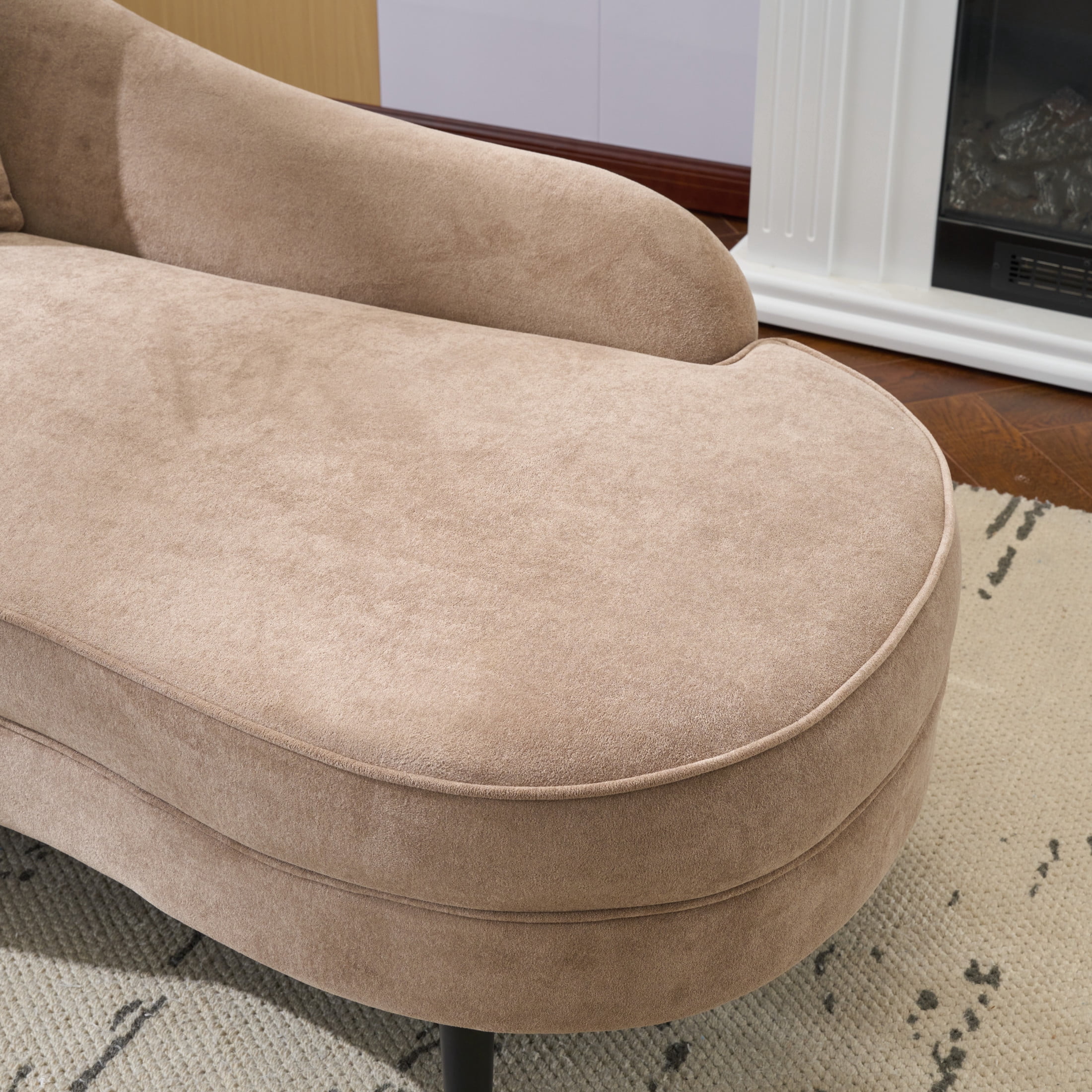 Christopher Knight Home 61" Mid-Century Velvet Curved Chaise Lounge Sofa for Bedroom Living Room, Camel