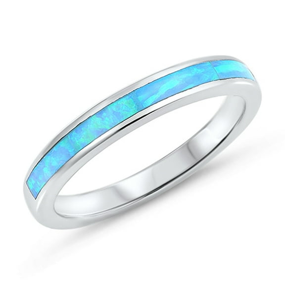 CHOOSE YOUR COLOR Blue Simulated Opal Wedding Ring .925 Sterling Silver Thumb Band CZ Female Size 9