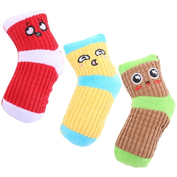 3pcs Plush Dog Squeaky Sock Toys Bite-Resistant Squeaky Sock Playthings for Home