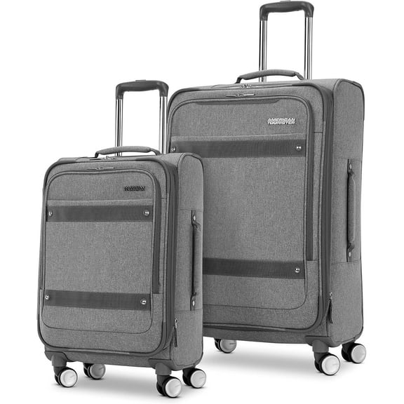 American Tourister Whim Softside Expandable Luggage with Spinners, Grey, 2PC SET (Carry-on/Medium)